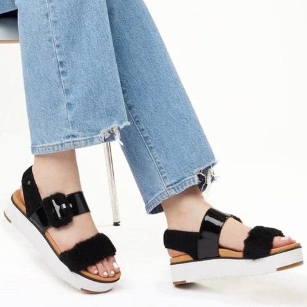 UGG Le Fluff Patent Leather Sandals